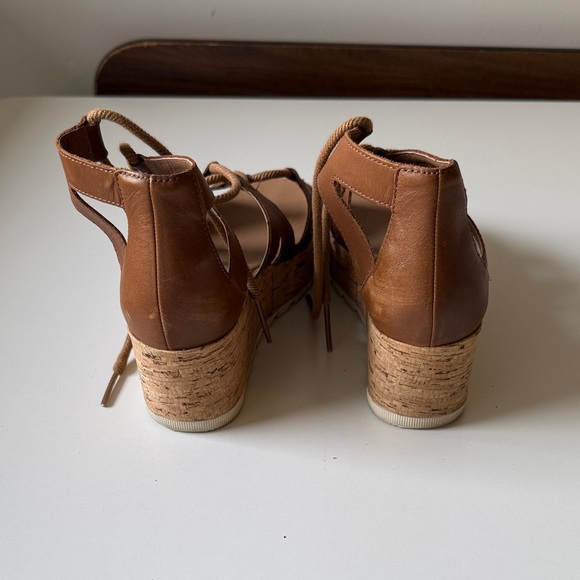 Sorel Brown Leather Lace-Up Wedge Sandals - Picture 4 of 6